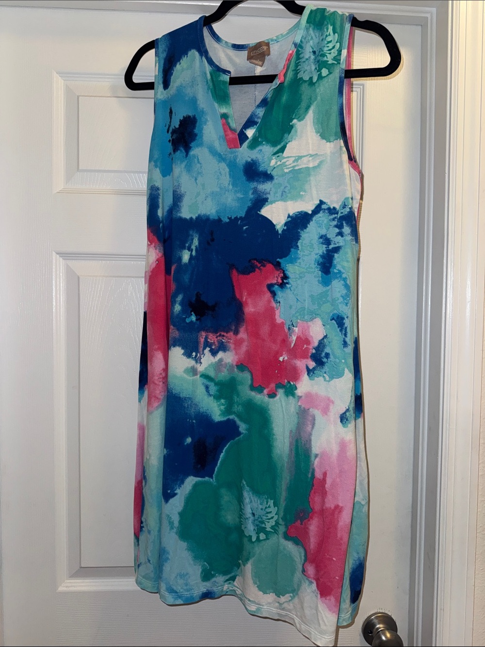 Chico's Sleeveless Watercolor-Print Mini Dress in Blue, Green & Pink